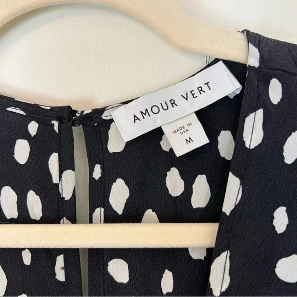 Amour Vert Fantasia Polka Dot Wrap Front Silk Wide Leg Jumpsuit Black White - Picture 4 of 6